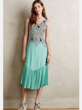 green emerald velvet dress Maeve Anthropologie Plaid Smocked Dress (S)